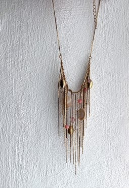 Vintage Gold Fringe Beaded Necklace 