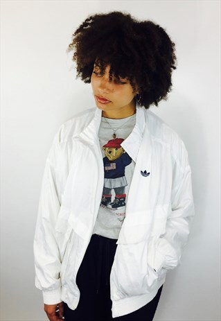 VINTAGE 80S ADIDAS ORIGINALS WHITE SHELL JACKET