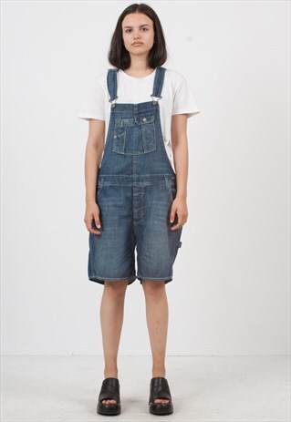VINTAGE BLUE DENIM PLAYSUIT DUNGAREES SHORTS