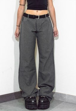 Vintage Deadstock Grey Stripes Wide Leg Loose Fit Trousers