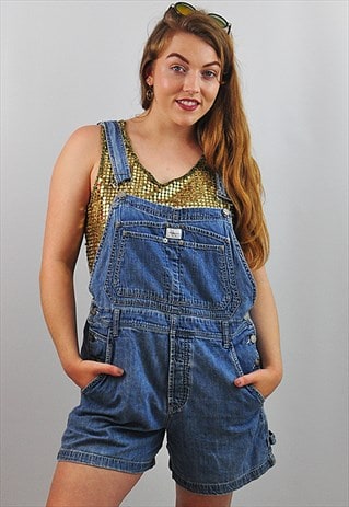 VINTAGE 90S BLUE DENIM CALVIN KLEIN SHORT DUNGAREES