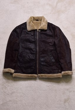 Vintage 90s C&A Brown Leather Flying Jacket