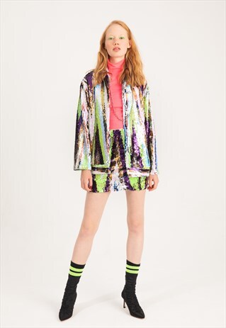REVERSIBLE SEQUINS LONG-SLEEVED PRINTED JACKET