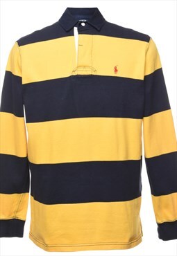 Vintage Ralph Lauren Navy & Yellow Striped Polo T-shirt - L