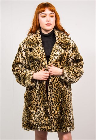 VINTAGE 90'S LEOPARD PRINT OVERSIZED FAUX FUR COAT