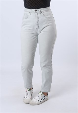 HIGH WAISTED DENIM JEANS TAPERED LEG VINTAGE UK 8 - 10 (B95U