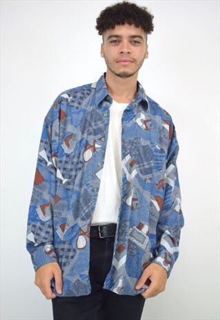 VINTAGE 90S BLUE MAROON PATTERN PRINT SHIRT
