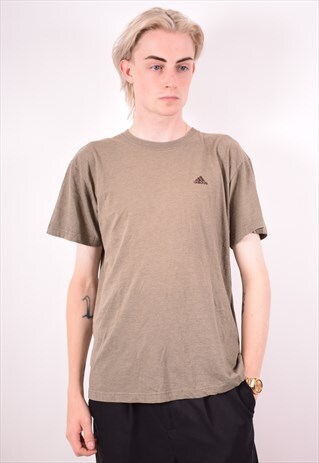 ADIDAS MENS VINTAGE T-SHIRT TOP SMALL KHAKI 90S