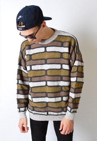 VINTAGE 90S TEXTURED GRUNGE WOOL KNIT DROP SHOULDER JUMPER
