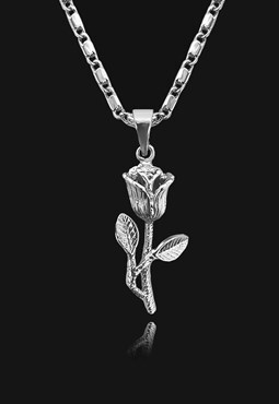 Rose Flower Pendant Necklace Silver