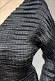 VINTAGE BLACK MICRO PLEAT Y2K LONG SLEEVE TOP, MEDIUM SIZE