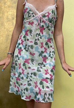 Vintage Y2K Floral Pastel Slip Cami Dress Summer Medium 12