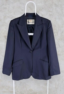 Vintage Aquascutum Blazer Jacket Blue Striped Wool UK 10