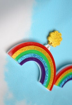Rainbow Glitter Earrings - Acrylic Retro 60's 70's style