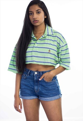 VINTAGE REWORKED TOMMY HILFIGER CROP TOP LOGO 90S L 4.6
