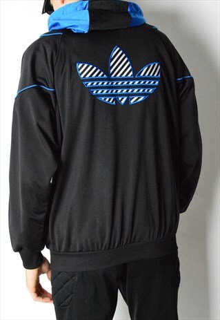 VINTAGE 90S BLACK ADIDAS TRACK JACKET WITH HOOD