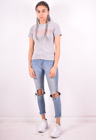 PUMA WOMENS VINTAGE T-SHIRT TOP SMALL GREY 90'S