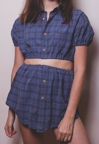 TOMMY HILFIGER REWORKED TWO PIECE CROP SHIRT AND SKIRT