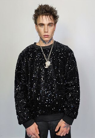 SEQUIN SWEATSHIRT GLITTER TOP SPARKLE JUMPER PARTY PULLOVER