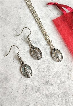 Traditional Virgin Mary Necklace and Earring Set
