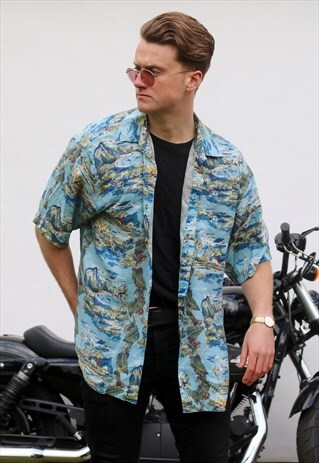 HILO HATTIE USA VINTAGE WATERCOLOUR SILK 90S SHIRT