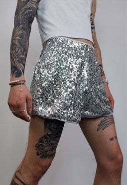 Silver sequin shorts glitter pants sparkle festival joggers