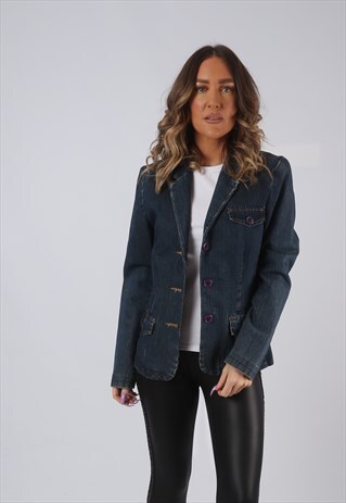 DENIM JACKET BLAZER FITTED IZOD VINTAGE UK 12 (CKCX)