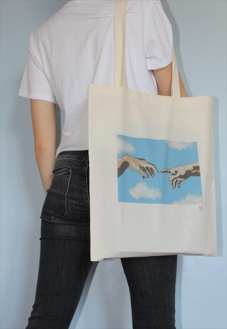 TOTE BAG THE CREATION OF ADAM NATURAL COTTON ART