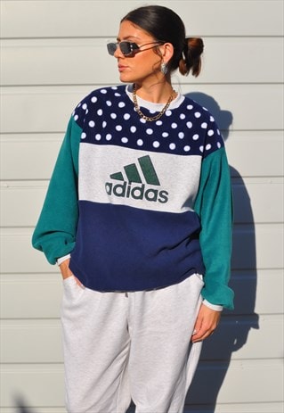 90's vintage reworked adidas polka dot fleece sweatshirt