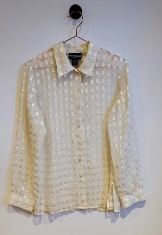 VINTAGE 90S SHEER SQUARE PRINT RETRO SHIRT SIZE 12-14
