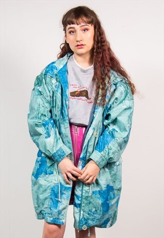 VINTAGE 90'S BLUE ABSTRACT PATTERN LIGHTWEIGHT JACKET COAT