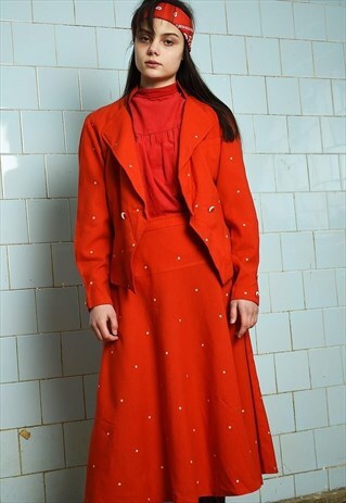 VINTAGE 50S RETRO MOD PRINT JACKET & SKIRT CO-ORD TWO PIECE