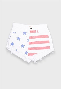 US flag white denim shorts