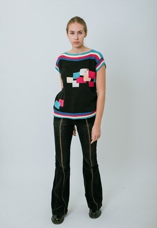 VINTAGE BOXY FIT KNITWEAR TOP WITH CONTRAST COLLAR AND HEM