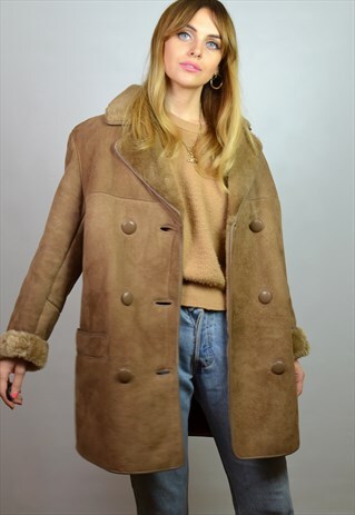 VINTAGE 70S CAMEL BROWN SHEEPSKIN SHEARLING COAT