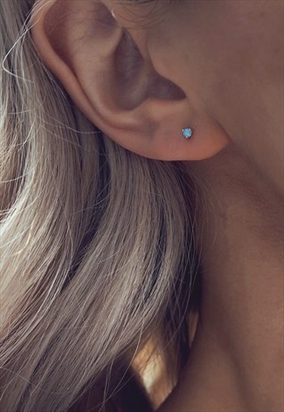 DARA. STERLING SILVER TINY OPAL STUD EARRINGS