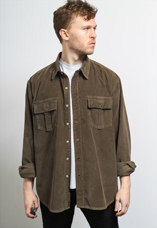VINTAGE CORDUROY CORD SHIRT BROWN