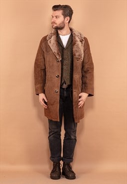 Vintage 70's Men Western Sheepskin Coat in Brown