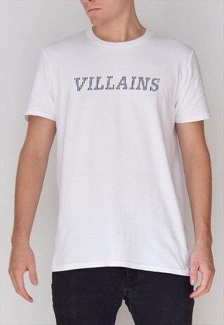 WHITE VILLAINS LINED (NAVY) T-SHIRT