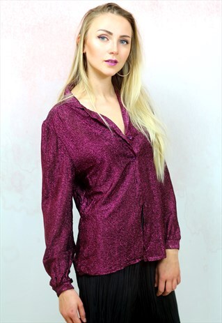 1990S VINTAGE PURPLE METALLIC LUREX BLOUSE