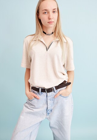 90'S RETRO MINIMALIST NEUTRAL JAZZY KNIT TOP BLOUSE