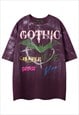 GOTHIC T-SHIRT BAT PRINT TEE ACID WASH PUNK TOP IN BLACK