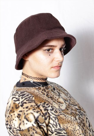 80S VINTAGE 90S GRUNGE BROWN FLEECE BUCKET HAT