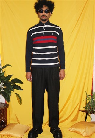 NAUTICA STRIPED NAVY POLO SHIRT TOP