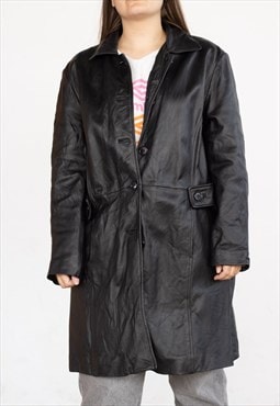 Vintage  Leather Jacket Long Covington in Black M