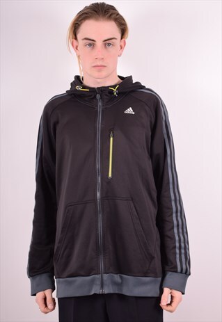 ADIDAS MENS VINTAGE HOODIE JACKET XL BLACK 90S