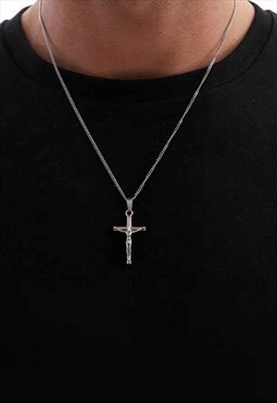54 Floral 20" Crucifix Cross Pendant Necklace Chain - Silver