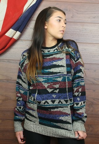 VINTAGE OVERSIZED ICELANDIC,PATTEREND,COSY KNIT JUMPER