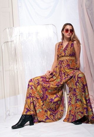 VINTAGE WIDE-LEG JUMPSUIT 70S PSYCHEDELIC ALL-IN-ONE