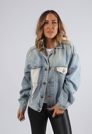 VINTAGE DENIM JACKET OVERSIZED FITTED UK 14 L (X5U)